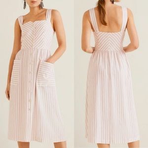 Mango soft pink linen blend summer midi dress